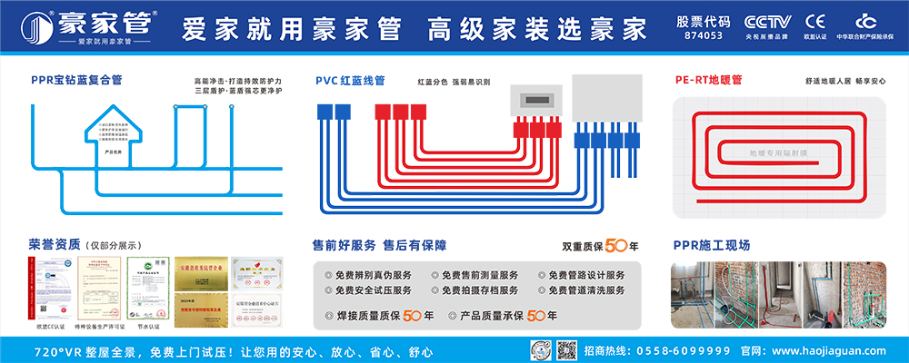 豪家管-經(jīng)銷(xiāo)商室內(nèi)廣告、展板、形象墻（2米X5米，PPR+PVC+PERT）